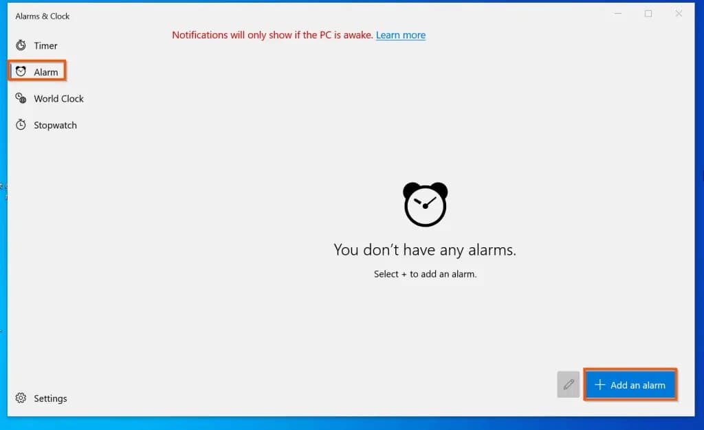 alarmas en Windows 10 6